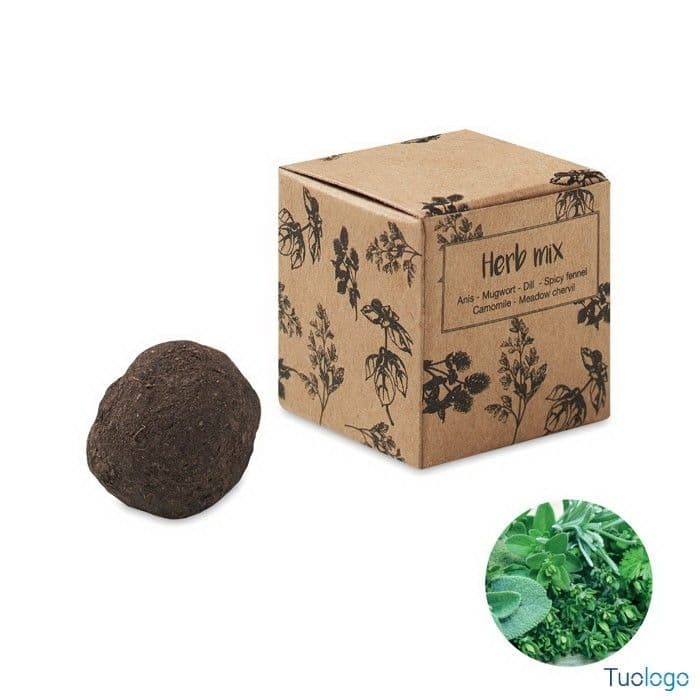 Pallina di semi aromatici in confezione riciclata con logo