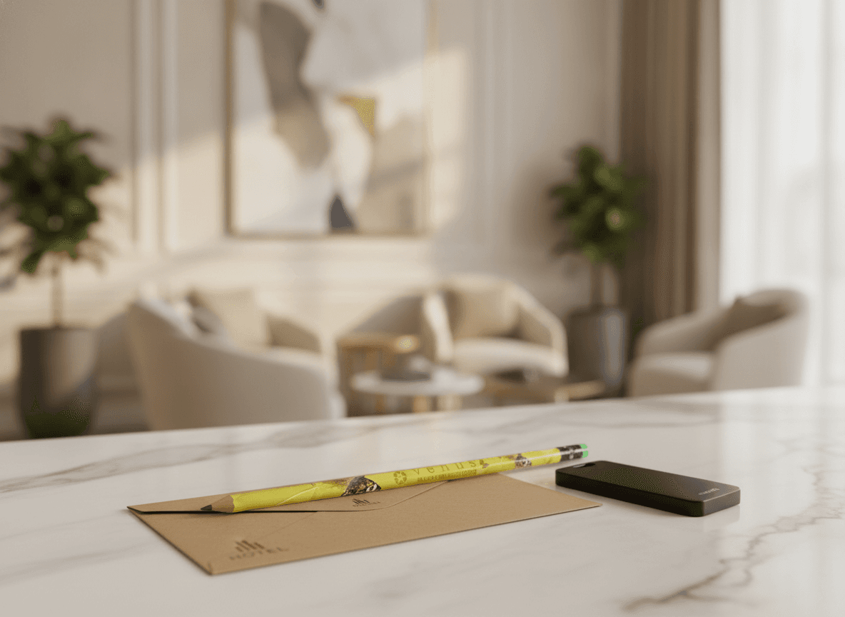 Matita personalizzata in materiale riciclato per hotel — check-out: Un ricordo da portare via