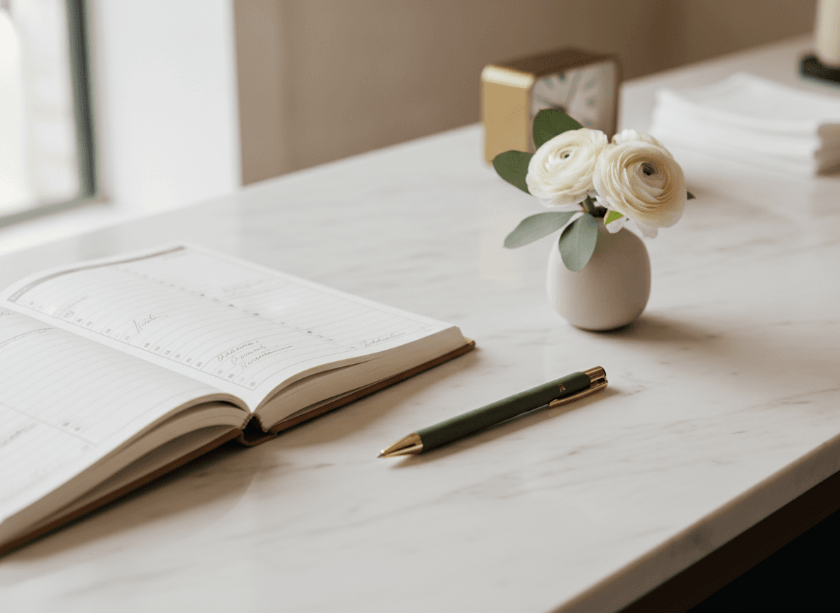 Penna soft-touch con accenti oro rosa — check-in desk: Il primo gesto di stile