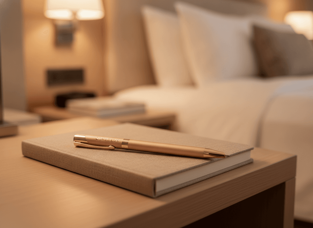Penna soft-touch con accenti oro rosa — suite experience: Scrittura tra i lussi