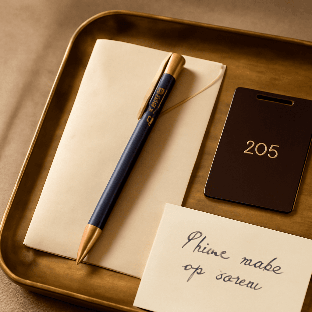 Penna soft-touch con accenti oro rosa — late check-out: Un ricordo da portare via
