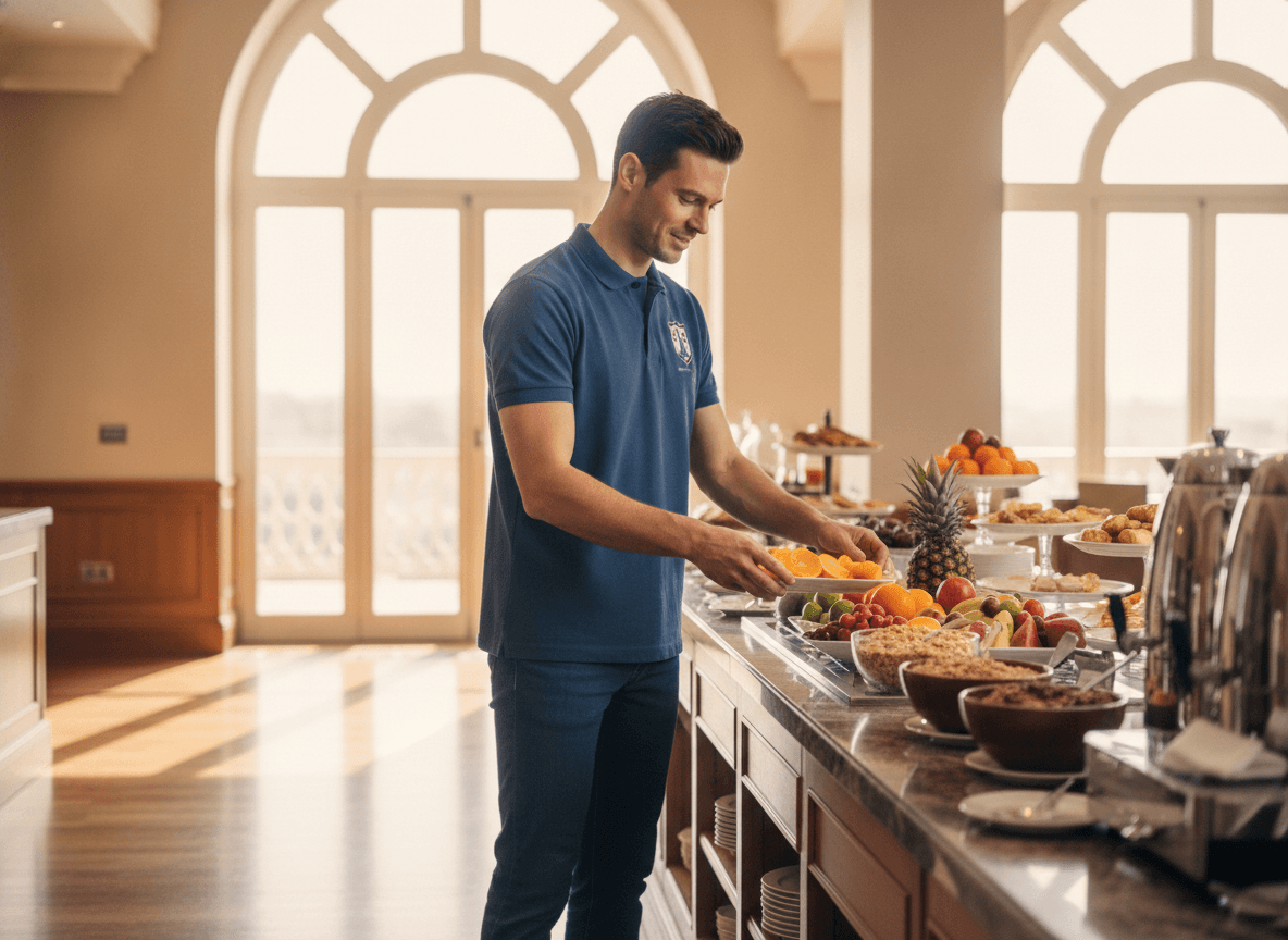 Polo piqué per lo staff di sala — colazione buffet: Mattina, con stile